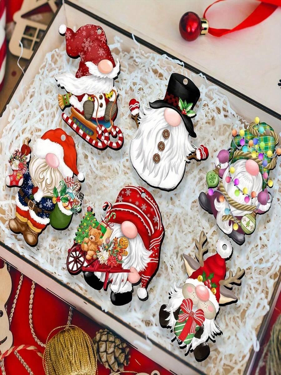Bộ trang trí Gnome Giáng sinh kỳ quái 12/24 chiếc - Đồ trang trí cây thông bằng gỗ thủ công có móc treo cho gia đình, tiệc Giáng sinh, điểm nhấn ngày lễ (Bao bì ngẫu nhiên), Halloween, đồ trang trí Halloween - Nhiều màu - Xem 1