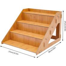 CNCEST 4 件 4 层零售展示架 乡村风格零售展示架 分级桌面展示架 纸杯蛋糕甜点架 支架 阶梯式储物整理架 适用于商店，木色蛋糕架 - 木材顏色 - 查看 3