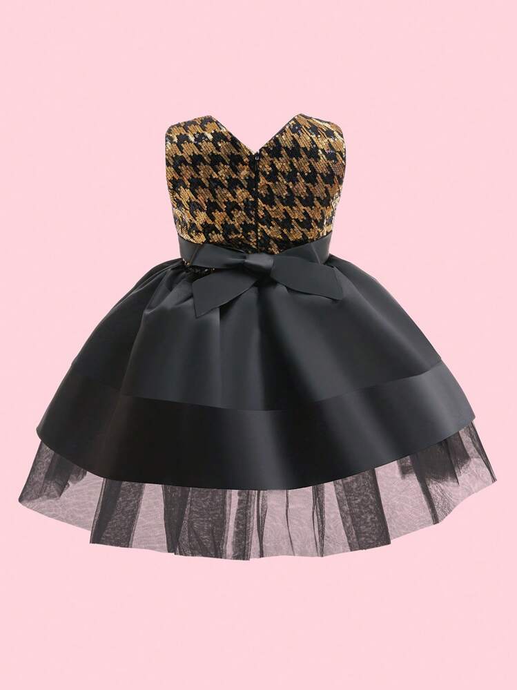 Girls Black & Gold Sequin Sleeveless Party Dress, Young Girl Sheer Tulle  Puffy Skirt Formal Gown | SHEIN EUR