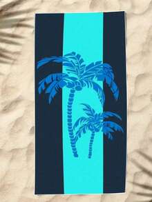 1片椰樹印花超細纖維沙灘巾，適用於旅行、露營、海灘旅行！ - 藍色 - 查看 7