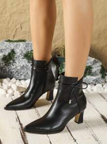 Women's Elegant High Heel Pointed Toe Block Heel Ankle Boots, Fashionable For Fall & Winter - Black - View 1