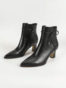 Women's Elegant High Heel Pointed Toe Block Heel Ankle Boots, Fashionable For Fall & Winter - Black - View 5
