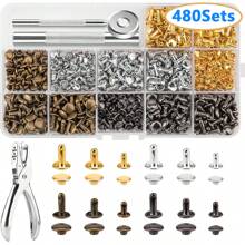480/360/180 Sets Rivets For Leather, Leather Rivet Kit, 4 Colors 3 Sizes Leather Rivets And Snaps For Leather Crafts, Clothes, Shoes, Leather Boots, Bags, Decoration (Gold, Silver, Bronze And Gunmetal)