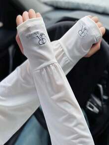 1pair Men's Loose Fit Letter Print UV Protection Arm Sleeve Covers For Cycling/Driving, Breathable Ice Silk Fabric