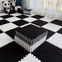 12 piezas Set de alfombras de mosaico negro y blanco súper suaves - Alfombrillas mullidas duraderas para dormitorio, sala de estar, cocina y baño - Lavables, cortables, 12x12 - Estiloso patrón geométrico