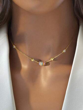 Newsoul 1pc 925 Sterling Silver Cubic Zirconia Rainbow Pattern Necklace, Elegant Anniversary Gift For Girlfriend