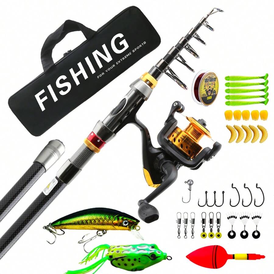 釣竿捲線器組合套裝,碳纖維材質,可攜式伸縮式旋轉捲線器,適用於旅行、海水和淡水釣魚,男士禮物 - 金色 - 查看 1