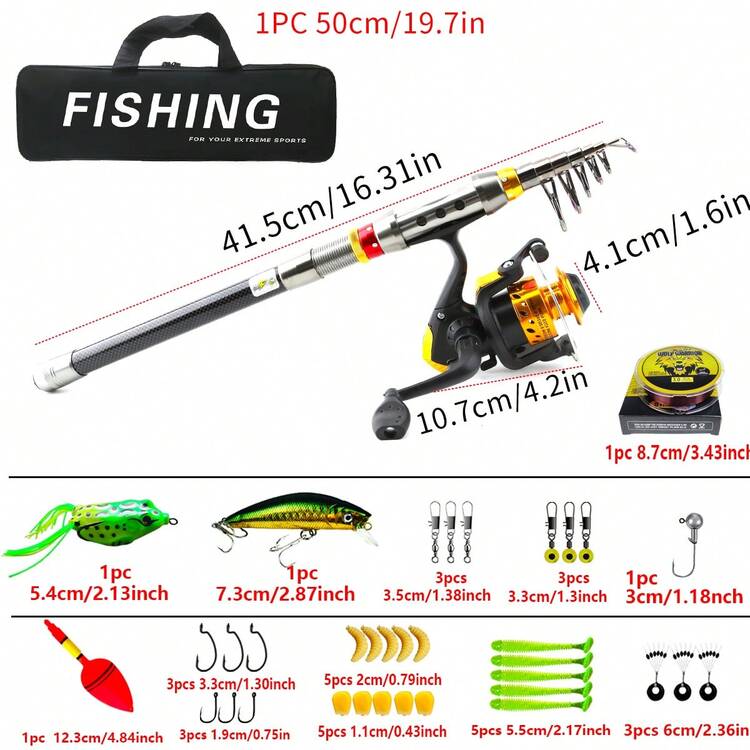 釣竿捲線器組合套裝,碳纖維材質,可攜式伸縮式旋轉捲線器,適用於旅行、海水和淡水釣魚,男士禮物 - 金色 - 查看 2