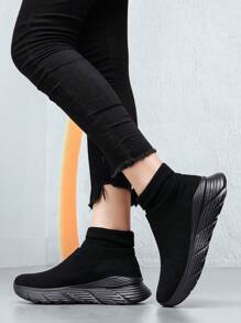 Zapatillas casuales de punto ligeras para mujer, zapatos para caminar de puntera redonda y de fácil calce para fitness diario y carrera a corta distancia