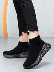 Zapatillas casuales de punto ligeras para mujer, zapatos para caminar de puntera redonda y de fácil calce para fitness diario y carrera a corta distancia