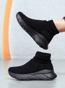Zapatillas casuales de punto ligeras para mujer, zapatos para caminar de puntera redonda y de fácil calce para fitness diario y carrera a corta distancia