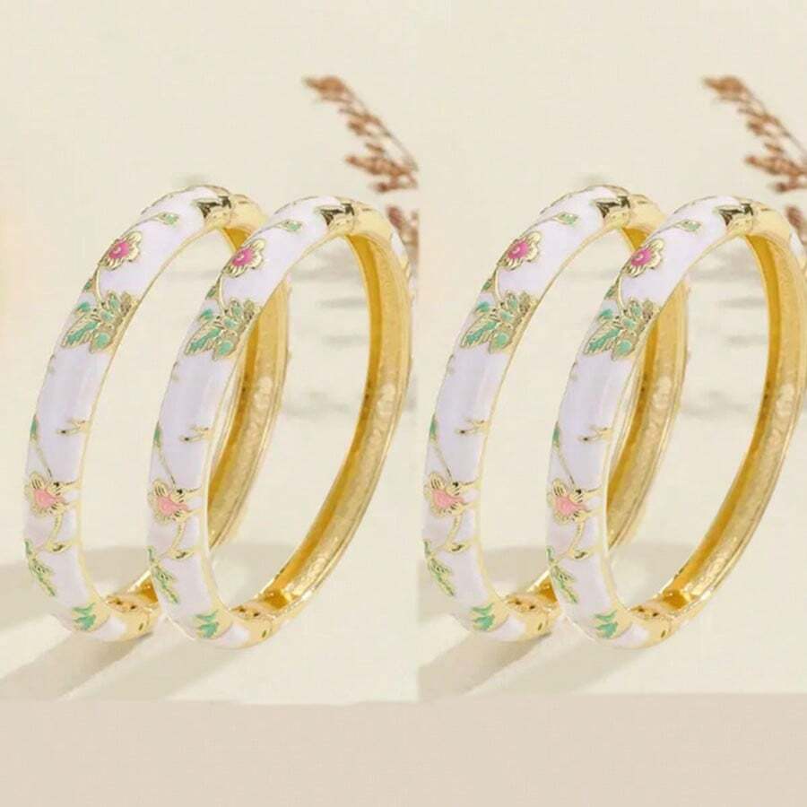4pcs Cloisonne Enamel Droplets Gold Plated Women's Bracelet