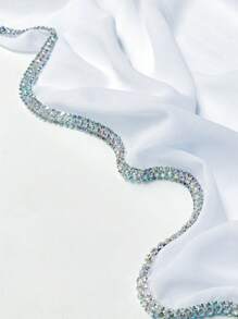 1 件装女士头巾全新纯色奢华雪纺水钻链条围巾纯色披肩真丝围巾头巾头带长袍配饰面纱服装