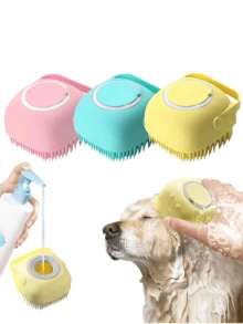 1pc Random Pet Shampoo Brush, Soft Safe Silicone Bath Gloves For Small/Large Dogs Cats, Includes Shampoo Storage, Pet Grooming Tool