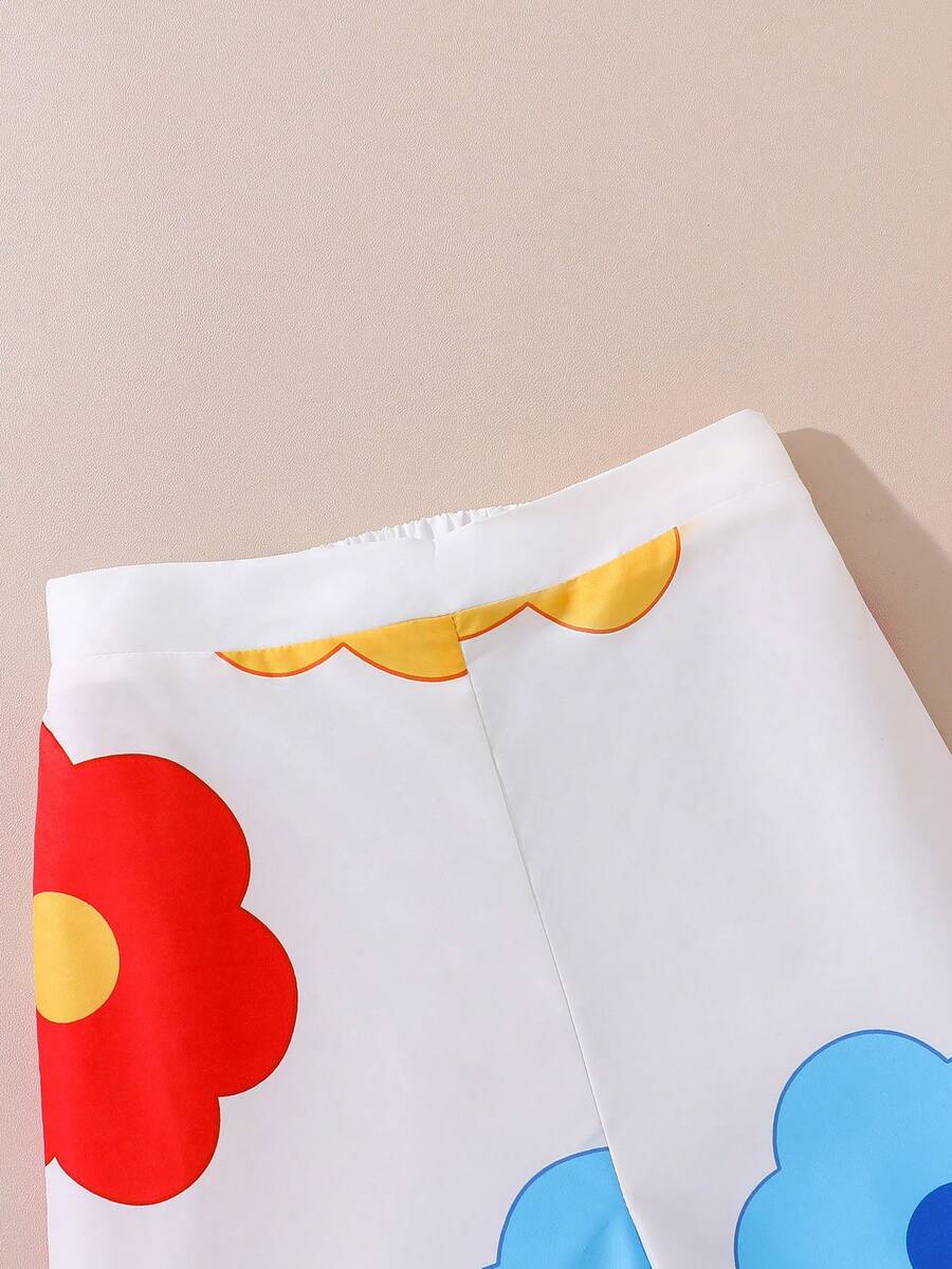 2pcs/Set Girls(Big Size) Floral Print Long Sleeve Top And Pants Outfit