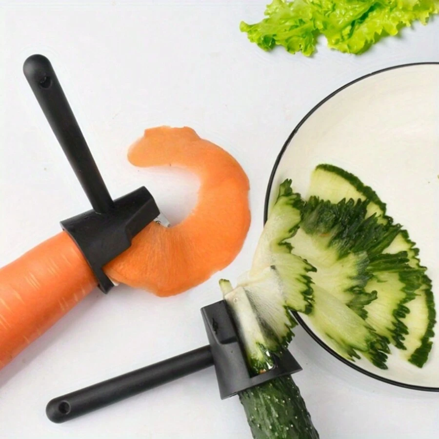 1pc Multifunctional Spiral Slicer, Vegetable Flower Cutter For Cucumber, Carrot, Creative Kitchen Tool - Black - View 1