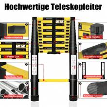 VA-Cerulean Telescopic Ladder Aluminum Telescopic Ladder Foldable Extension Ladder Non-Slip Aluminum Ladder Multi-Purpose Ladder Multi-Function Foldable Ladder Extension Ladder Max 150kg Load Capacity Black + Yellow 1.9+1.9M / 2.5+2.5M