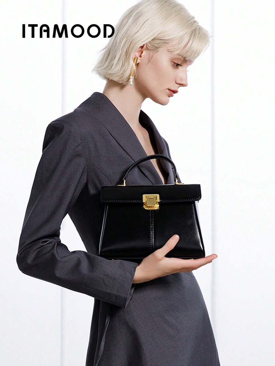 ITAMOOD 安静奢华轻便商务休闲优雅设计师风格手袋和方形勃艮第单肩包带围巾装饰，高端真皮勃艮第手袋和黑色钱包和挎包，极简主义复古纯色翻盖单肩包和腋下包和单肩手袋，可调节肩带斜挎包，斜挎手袋和奢华手袋和秋季手袋和勃艮第斜挎包，适合女性、新手和白领人士，非常适合办公室、工作、商务、通勤、户外、旅行、郊游、度假、派对，以及作为节日、生日、周年纪念日的礼物，送给最好的朋友、女朋友、爱人、妈妈、奶奶、新潮时尚的派对常客 8925，独特的 Nana 礼物，送给奶奶的最佳感恩节礼物 - 黑色 - 查看 1