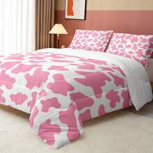Cow Print Comforter Set, Farmhouse Style Geometric Cow Bed Set, Cartoon Milk Cow Print Bedding Set For Bedroom Guest Room Dorm Decor, 1 Comforter 2 Pillow Cases( Without Core) - Pink - View 4