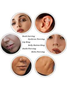 CASSIECA 1PC 车耳钉首饰车耳钉耳环男女款眉环 16G 不锈钢弧形杠铃吊坠 CZ 肚唇环软骨耳甲表面耳屏耳钉首饰 - 金色 - 查看 4