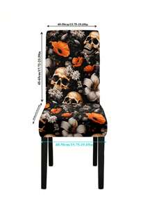 1pc Halloween Skeleton Printed Chair Cover, Full Chair Slipcover Seat Cover For Home, Dining Room, Removable & Washable - Multicolor - View 3