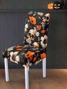 1pc Halloween Skeleton Printed Chair Cover, Full Chair Slipcover Seat Cover For Home, Dining Room, Removable & Washable - Multicolor - View 2
