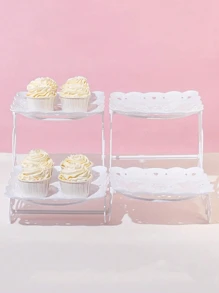 1 件双层塑料甜点展示架，水果茶歇蛋糕甜点服务托盘，适用于家庭婚礼节日生日茶会、派对用品、家庭储物托盘、厨房、圣诞礼物