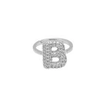 1pc New Cubic Zirconia 26 Letter Finger Ring Silver Plated Women Fashion Jewelry Letter Initial Wedding Rings