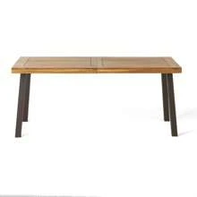 Della Acacia Wood Dining Table, Natural Stained With Rustic Metal, 32.25 In X 69 In X 29.5 In, Brown, Grey - 米色 - 查看 3