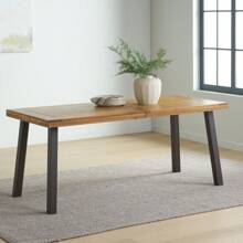 Della Acacia Wood Dining Table, Natural Stained With Rustic Metal, 32.25 In X 69 In X 29.5 In, Brown, Grey - 米色 - 查看 7