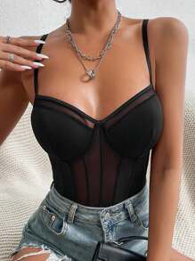 Women's Sensual One-Body Set, With Lace And Mesh, Sculptural Design And Backless, Sleeveless Corsair Jumpsuit, Perfect For Club Nights, Parties And Rave Events - màu đen - Xem 5