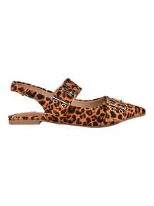 Slingback Shoes With Double Buckle Strap Varnish Fashion Elegant Pointed Toe Flat - 捷豹印花 - 查看 3