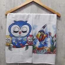 Kit 3 Terry Cup Cloths White Plate With Cotton Print 42cx65cm Assorted Prints - 什錦印花 - 查看 4