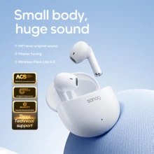 Sanag T5 蓝牙耳机具有 HIFI 级原声，轻巧舒适，30 小时长电池寿命，高清通话麦克风，低延迟，提供更好的游戏体验 - 白色 - 查看 3