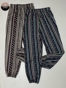 2 pièces Pantalon de pyjama à imprimé floral, avec taille élastique confortable pour les femmes, vêtements de nuit et d'intérieur