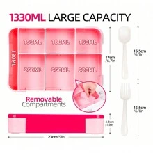 1 件学生分隔密封水果盒沙拉盒工作微波炉加热便当盒带餐具午餐盒用品圣诞礼物 - 彩色 - 查看 7