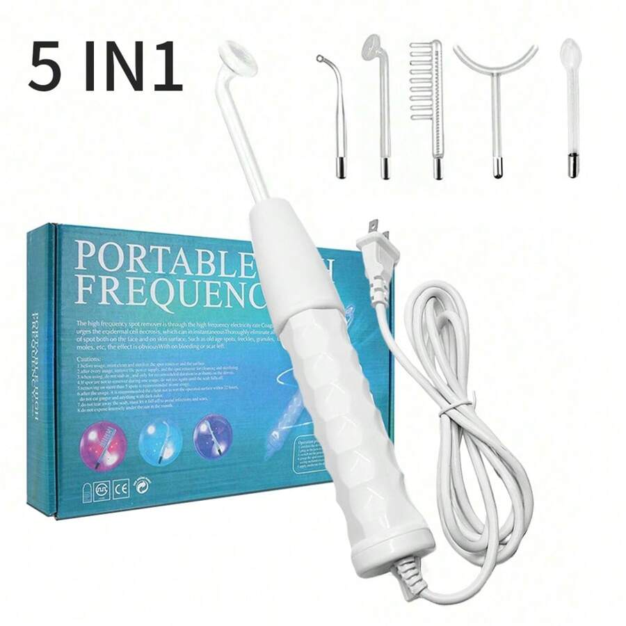 Dispositivo de electroterapia de alta frecuencia 5 en 1, dispositivo de tratamiento de acné portátil de alta frecuencia con peine de electroterapia de microcorriente, dispositivo de belleza con varilla de electroterapia - Tipo de Enchufe A USA (110-127V) - Ver 1