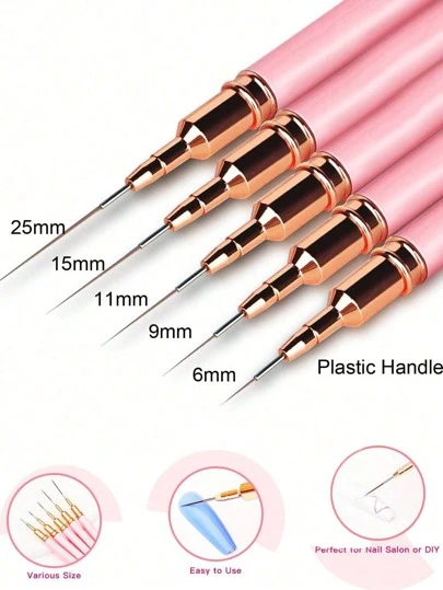 Cọ vẽ móng nghệ thuật, 5 chiếc cọ vẽ móng nghệ thuật, 5 chiếc/bộ, dụng cụ vẽ chấm bi trên móng tay bằng nhựa, vẽ nét dài, kích thước 6/9/11/15/25mm (vàng hồng), dụng cụ thiết kế sơn, bút vẽ móng nghệ thuật