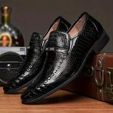 Men's High Gloss Oxford Crocodile Print Leather Shoes - Comfortable & Stylish British Business Formal Footwear - 黑色 - 查看 1