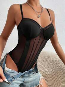 Women's Sensual One-Body Set, With Lace And Mesh, Sculptural Design And Backless, Sleeveless Corsair Jumpsuit, Perfect For Club Nights, Parties And Rave Events - màu đen - Xem 1