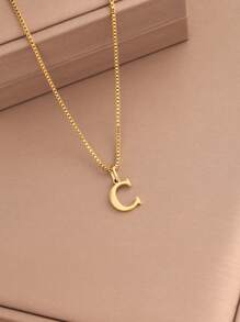 1pc Women Initial Letter A-Z Necklace, Stainless Steel Alphabet Pendant, Halloween & Back To School Gift