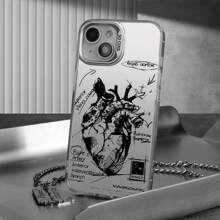 1 Pc Sketch Heart-Shaped Design Anti-Fall And Anti-Slip Phone Case, Compatible With IPhone15 Pro Max/11/12/13/14/Pro/Pro Max Series - Black - View 8