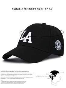 1pc Embroidered LA Baseball Cap, Outdoor Sun Protection Soft Brim Curved Bill Hat, Adjustable Casual Hat For Spring Autumn Travel Beach Vacation, Suitable For Men And Women, Y2K Style - Black - View 3