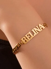 1pc High-End Men's Customized  Text Bracelet, With Multiple Fonts To Choose From, 18k Gold Plated Stainless Steel Bracelet, Including Exquisite High-End Gift Box, Daily Wear, Commemorative Significance, Giving To Friends, Relatives, Family, Couples, Holiday Gifts