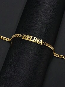 1pc High-End Men's Customized  Text Bracelet, With Multiple Fonts To Choose From, 18k Gold Plated Stainless Steel Bracelet, Including Exquisite High-End Gift Box, Daily Wear, Commemorative Significance, Giving To Friends, Relatives, Family, Couples, Holiday Gifts