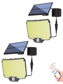 1pc 234LED Solar Lights For Outdoor With Motion Sensor, Solar Spotlight With Remote Control, 3 Modes Solar Flood Light With Extension Cord For Patio, Porch, Camping And Backyard