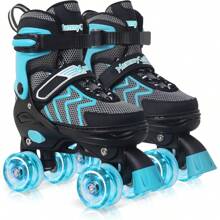 Roller Skates For Boys And Girls, 4 Sizes Adjustable Skates For Kids Youth With All Light Up Wheels Beginners Quad Skates - Z-teal - View 1