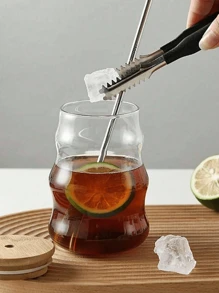 1PC Clear Wave Textured Glass Drinking Cup Set For Iced Coffee And Cocktails, Modern Style Ripple Design Glass, Unique Asymmetric Shape, Suitable For Home And Party Use, Lead-Free Glassware, Comfortable Grip, Perfect For Cold Drinks, Can Be Purchased As A Set Or Individually, With Optional Glass Straw. - Multicolor - View 7
