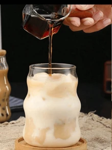 1PC Clear Wave Textured Glass Drinking Cup Set For Iced Coffee And Cocktails, Modern Style Ripple Design Glass, Unique Asymmetric Shape, Suitable For Home And Party Use, Lead-Free Glassware, Comfortable Grip, Perfect For Cold Drinks, Can Be Purchased As A Set Or Individually, With Optional Glass Straw. - Multicolor - View 10