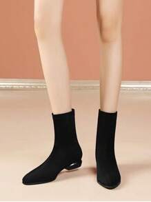 Women's Fashionable Versatile Pointed Toe Slip-On Short Boots, Comfortable Commuting Casual Ankle Booties